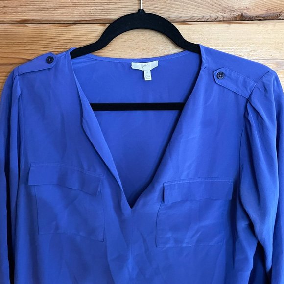 Joie Navy Women V-Neck Long Sleeve silk Blouse Top Small - Picture 4 of 6